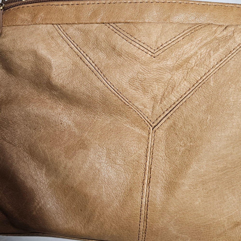 Great American Leather Works Tan Leather Crossbody Bag Tassel Boho Slouchy - Picture 4 of 11